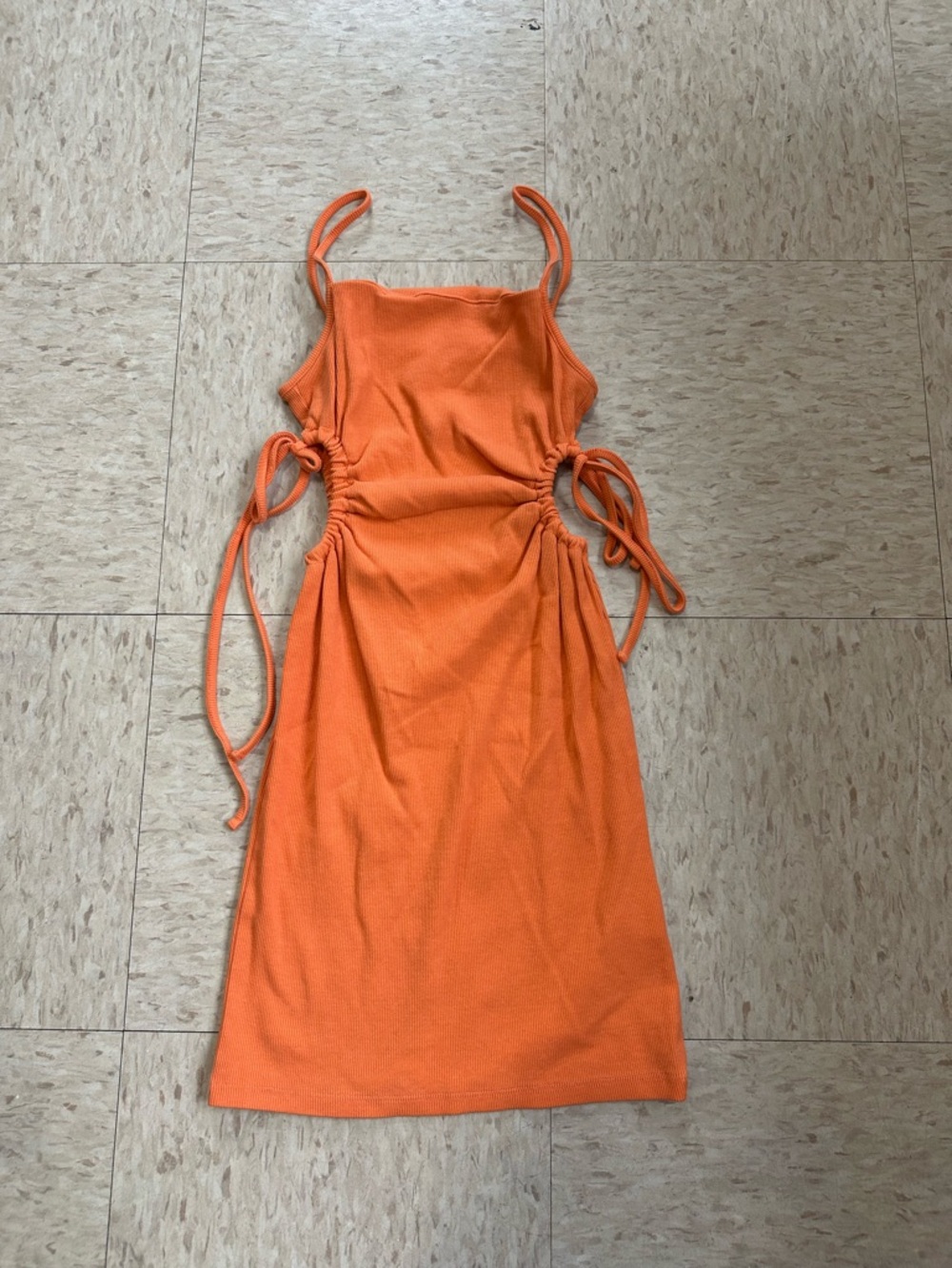 Zara Orange Side-Ruched Tie Midi Dress